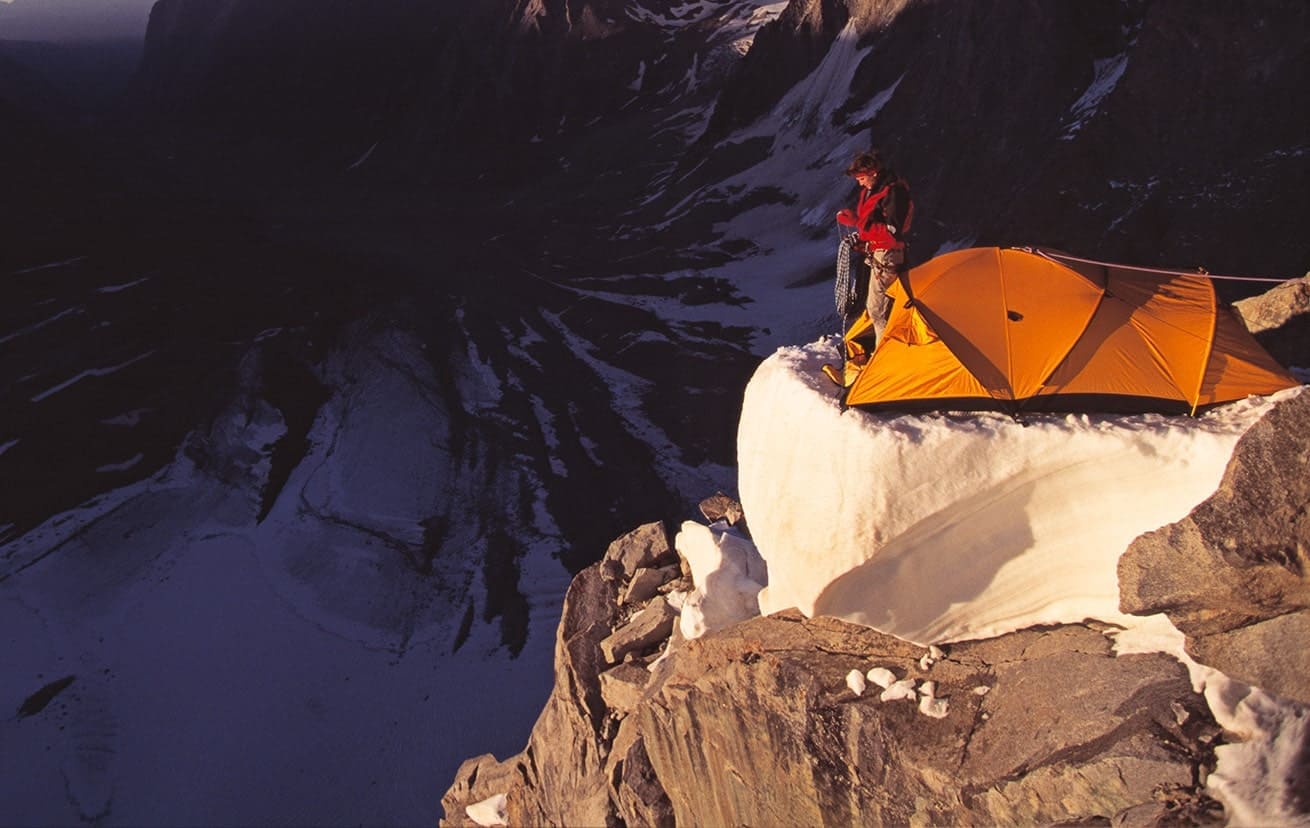 camping on mountain ledge